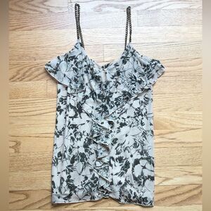 Express V-neck Ruffle Tank Top Floral Beige XS